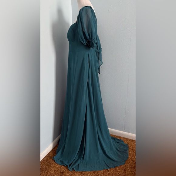 Barbie Azazie 1003 Ink Blue Puff Short Sleeve Lined W/Pockets Maxi Dress Sz A16 - Picture 6 of 12